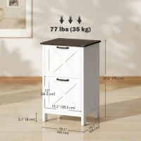 HOMCOM Vertical Filing Cabinet with 2 Drawers, Rustic Farmhouse Office Storage Cabinet for A4, Letter Size, Distressed White(m-3)