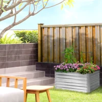 Outsunny 4' x 3' x 2' Raised Garden Bed with Support Rod, Steel Frame Elevated Planter Box, Silver(m-10)