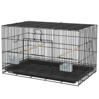 PawHut Birdcage for Canaries, Lovebirds Finches, Budgie Cage with Removable Tray, Bottom Mesh Panel, Wooden Perches, Food Containers, 30"L x 18"W x 18"H, Black(m-11)