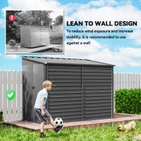 Outsunny 4.6' x 9' Steel Outdoor Storage Shed, Lean to Shed, Metal Tool House with Foundation Kit, Lockable Doors, Gloves and 2 Air Vents for Backyard, Patio, Lawn, Dark Grey(m-6)