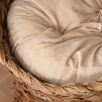 PawHut Handwoven Elevated Cat Bed with Soft Cushion & Egg Chair Shape, Basket Bed Kitty House with Stand, Raised Wicker House for Indoor Cats, 23.5" H, Light Brown(m-9)
