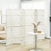 HOMCOM Folding Room Divider Screen 6 Panel 6' Tall Privacy Screen Freestanding Wood Partition for Home Office, White(m-2)