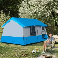 Outsunny Large Camping Tent with 10 Person Floorspace, Rain Cover & Breathable Mesh Roof, Cabin Tent 8 Person Size, Big Family Tent Camping Accessory, Blue(m-10)