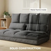 HOMCOM Convertible Recliner Sofa, Folding Floor Sofa Chair with Adjustable Backrest and Headrest, Dark Gray(m-7)