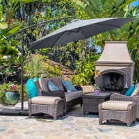 Outsunny 9.6ft Offset Patio Umbrella Garden Hanging Parasol Banana Cantilever Umbrella with Base, Crank, Dark Grey(m-8)