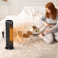 HOMCOM 2-In-1 Portable Electric Tower Heater, Oscillating Space Heater with 12H Timer, Three Heating Modes, 750/1500W, for Indoor Use, Black(m-15)