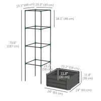 Outsunny Galvanized Planter Box, Outdoor Raised Garden Bed with 4-Tier Trellis Tomato Cage for Climbing Vines, Vegetables, Grey(m-3)
