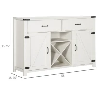 HOMCOM Farmhouse Coffee Bar Cabinet, Sideboard Buffet Cabinet Wine Cabinet with Drawers, Barn Style Doors, Wine Rack, White(m-3)
