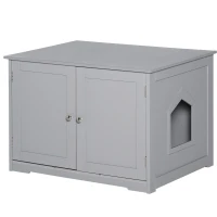 PawHut Modern Cat Litter Box Enclosure with Adjustable Partition for Customizable Space, Cat Washroom End Table for Indoor Cats with Hidden Storage Cabinet Space, Dark Gray(m-11)