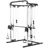 Soozier 3 In 1 Smith Machine Power Rack with Cable Crossover System, Pull up Station, 16-Level Squat Rack and Barbell Bar(m-2)