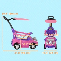 Qaba 3 in 1 Kids Push Car Toddler Sliding Car, Foot to Floor Design with Music, Light, Handle, Removable Canopy, Pink(m-3)