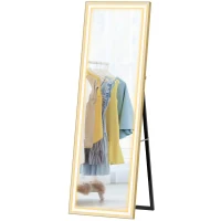 HOMCOM LED Mirror with Dimmable and 3 Colour Lights, 64" x 21" Rectangular Floor Mirror for Bedroom Living Room, Gold(m-2)