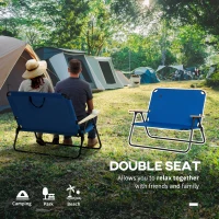 Outsunny Double Folding Camping Chair, Loveseat for 2 Adults, Portable Camping Couch with Wood Armrest & Cupholders, for Backpacking, Beach, Sports Travel, Blue(m-4)