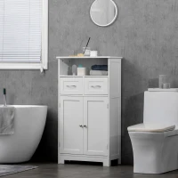 kleankin Bathroom Cabinet Organizer, Freestanding Small Storage Cabinet with Two Drawers and Adjustable Shelf for Living Room, or Entryway, White(m-10)