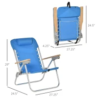 Outsunny 2 PCS Suit 7-Position Backpack Folding Beach Chair Ultralight Camping Chair w/ Backpack Strap for Travel, Picnic, Festival, Blue(m-3)