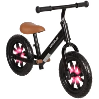 Qaba Balance Bike, Baby Bike with Lighting Wheels, Adjustable Seat and Handlebar, Steering for 2-5 Years Old, Black(m-13)