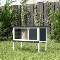 PawHut Wooden Outdoor Rabbit Hutch for Small Pet w/ Slide-out Tray, Openable Roof, 35" W x 18" D x 26" H, Dark Grey(m-1)