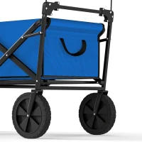Outsunny Steel Frame Folding Garden Cart, Collapsible Wagon Cart with Removable Canopy, Telescopic Handle and Carrying Bag, Dark Blue(m-12)