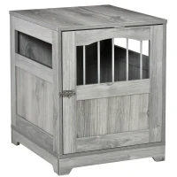 PawHut Furniture Style Dog Crate, Wooden End Table Pet Kennel with Lockable Door for Small Medium Dog Indoor Puppy Cage, Grey(m-1)