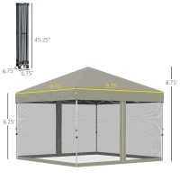 Outsunny 10' x 10' Pop Up Canopy Tent, Tents for Parties with Wheeled Carry Bag, Screen House Room, Height Adjustable Portable Gazebo, for Outdoor, Garden, Patio, Beige(m-3)