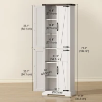 HOMCOM 72" Pantry Cabinet, Farmhouse Freestanding Kitchen Storage Cabinet with Adjustable Shelves for Dining Room, White(m-3)