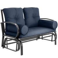 Outsunny Swing Glider Rocking Chair, Double Patio Bench, 2 Person Loveseat with Steel Frame, Cushions, Pillow Armrests, Blue(m-1)