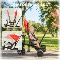 Qaba Tricycle for Toddler 5 in 1 Kids Trike, Foldable Converts Stroller to Toddler Bike, Adjustable Backrest & Curved Canopy, Detachable Guardrail & Handle for 1-5 Years Old, Red(m-5)