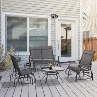 Outsunny 4 Pieces Gliders Set, Outdoor Furniture Sets with 2-Person Glider Patio Bench, Single Sling Chair and Glass Coffee Table for Backyard, Lawn and Garden, Black(m-2)