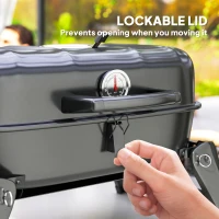 Outsunny Charcoal BBQ Grill, Foldable Barbecue Grill with Warming Rack, Adjustable Vent, Thermometer, Handles, Black(m-7)