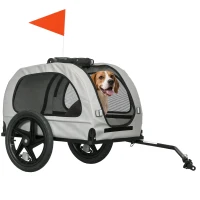 Aosom Dog Bike Trailer with Mesh Windows, Safety Leash, Safety Flag, Doors, for Small Medium Dogs Travel, Light Grey(m-9)