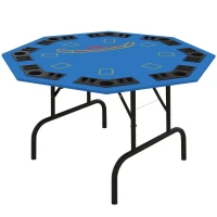 Soozier Foldable Poker Table Blackjack Texas Holdem Poker Game Table with Chips Tray & Cup Holders, 47" Octagon, Blue(m-1)