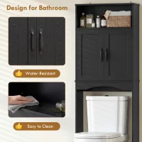 HOMCOM Over The Toilet Storage Shelf Freestanding Bathroom Organizer with 2 Doors and Open Shelf Black(m-7)