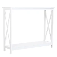 HOMCOM 40" Console Table, 2 Tier X-Design Narrow Entryway Table with Storage Shelf for Behind Couch, Living Room, Hallway, White(m-11)