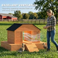 PawHut Floating Duck Coop, Wooden Duck House with Ramp and Waterproof Asphalt Roof, Small Animal House(m-5)