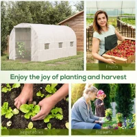Outsunny 14.6' x 6.6' x 6.6' Walk-In Tunnel Greenhouse, Large Garden Hot House Kit with 6 Roll-up Windows & Roll Up Door, Steel Frame, White(m-6)