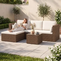 Outsunny 3pcs Modern Rattan Sofa Set, Wicker Patio Furniture Set with Coffee Table, Cushions, Pillows(m-1)