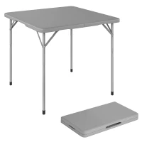 Outsunny Folding Picnic Table Heavy Duty Camping Table 34" x 34", Indoor Outdoor Use for Picnic, Beach, BBQ, Grey(m-9)