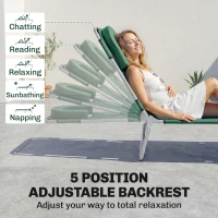 Outsunny Folding Lounge Chair Outdoor, Tanning Chair with Face Hole Arm Slots, Beach Chaise Lounger with Pillow, 5-Position Adjustable Portable Sun Lounger Bed for Pool, Green(m-5)