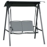 Outsunny 2-Seat Outdoor Porch Swing Patio Swing with Adjustable Canopy, Removable Seat and and Steel Frame for Garden, Poolside(m-9)