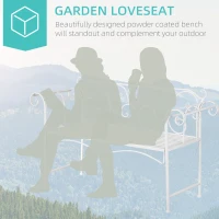 Outsunny 50" 2-Person Metal Garden Bench Outdoor Loveseat Yard Decorative Chair Park Seat Patio Furniture White(m-4)