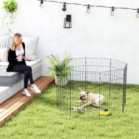 PawHut Foldable Metal Exercise Dog Playpen, Expandable Pet Fence for Small & Medium Dogs, 20" x 32", 8 Panels, Black(m-1)