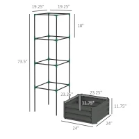 Outsunny Galvanized Planter Box, 24" x 24" x 73.5" Raised Garden Bed with Tomato Cage for Climbing Vines, Dark Gray(m-3)
