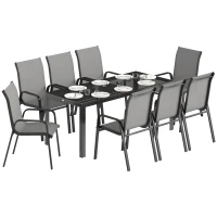Outsunny 9 Pieces Patio Set with Stackable Chairs, Patio Dining Set with Glass Top for Garden, Patio, Backyard, Light Grey(m-9)