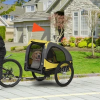 Aosom Dog Bike Trailer, Pet Stroller with Wheels for Medium Dogs, Yellow(m-3)