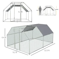 PawHut Large Chicken Coop Metal Chicken Run with Waterproof and Anti-UV Cover, Flat Shaped Walk-in Fence Cage Hen House for Outdoor and Yard Farm Use, 1.3" Tube Diameter, 9' x 12' x 6.5'(m-3)