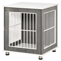 PawHut Wooden Dog Kennel, Furniture End Table with Lockable Door, Small Size Pet Crate Indoor Animal Cage, Grey(m-11)