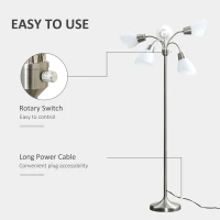 HOMCOM Arc Tree Floor Lamp with 5 Adjustable Rotating Lights, Modern Standing Gooseneck Reading Light for Living Room Bedroom Office, Satin Nickel(m-6)