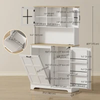 HOMCOM Kitchen Pantry Cabinet with Charging Station, 7 Gallon Trash Can Cabinet, Adjustable Shelves and Acrylic Doors, White(m-3)