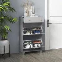 HOMCOM Slim Shoe Storage with 2 Flip Drawers and Adjustable Shelves Shoe Cabinet Organizer for 8 Pair, Grey(m-8)