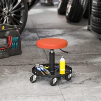 HOMCOM Rolling Garage Stool, 300 LBS Capacity Padded Mechanic Stool with 2.5" Wheels, Adjustable Height 15" -19.7", Orange(m-1)